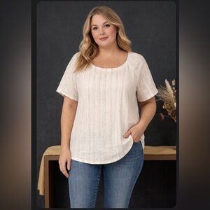 LOFT Plus White Metallic Striped Cotton Lined Top Size 16